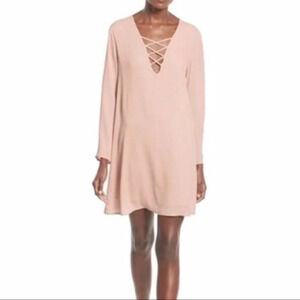 ASTR The Label Blush Pink Coquette Lace Up Cottagecore Shift Mini Dress Size S